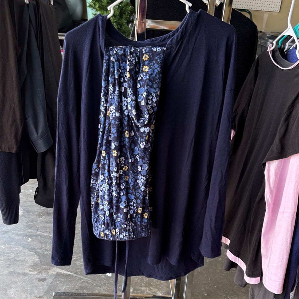 Navy Long Sleeve Top with Floral pants